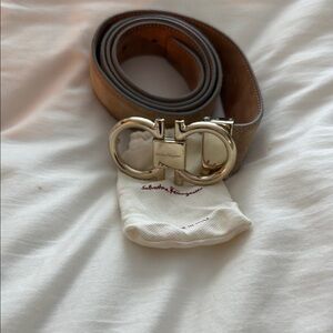 Salvatore Ferragamo Silver and Brown Belt